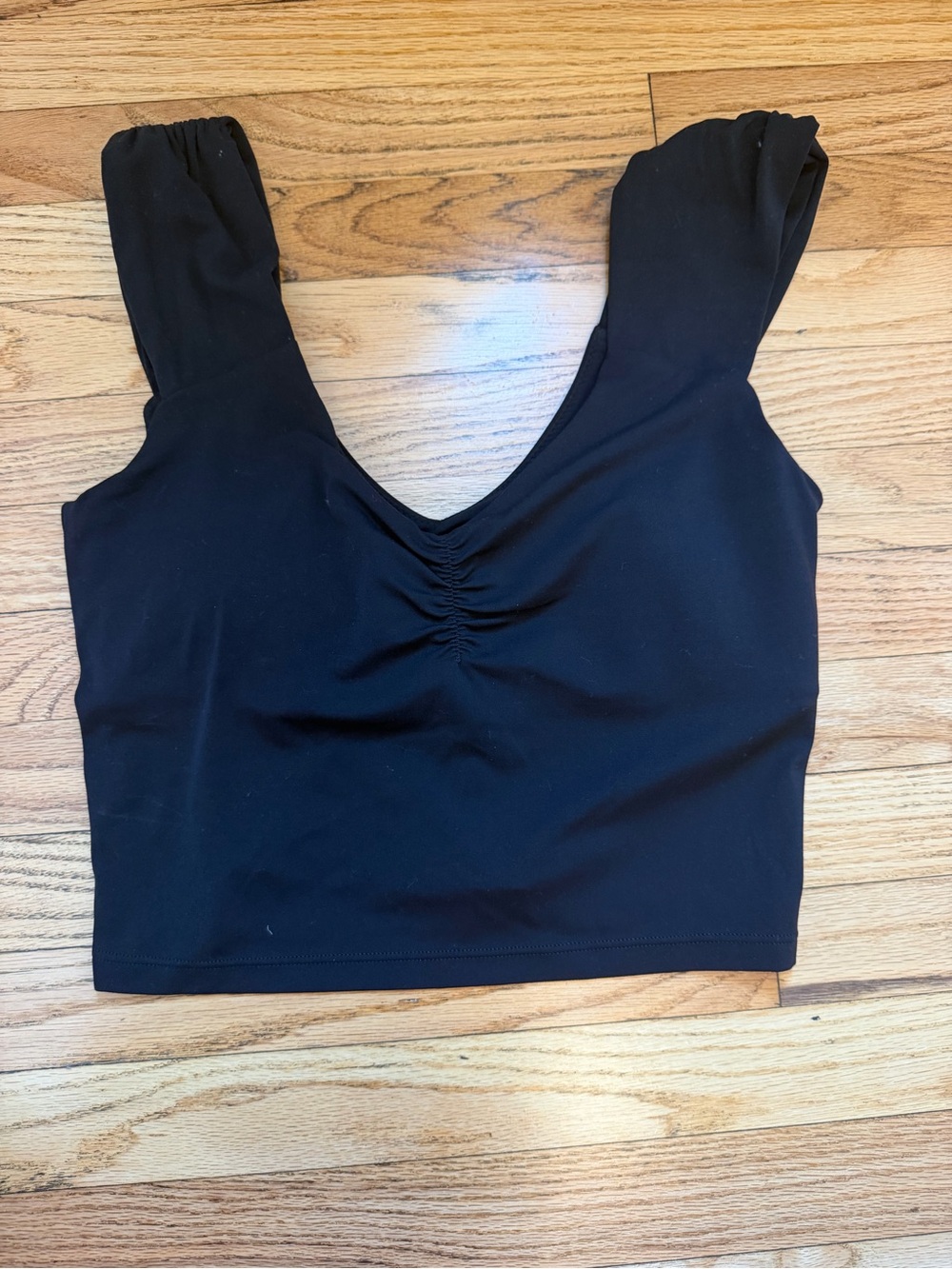 aerie Black Ruched V-Neck Crop Top